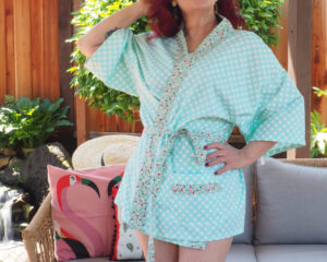 MInt Dots & Floral Vintage Style Swimsuit Coverup (Large/Extra Large)